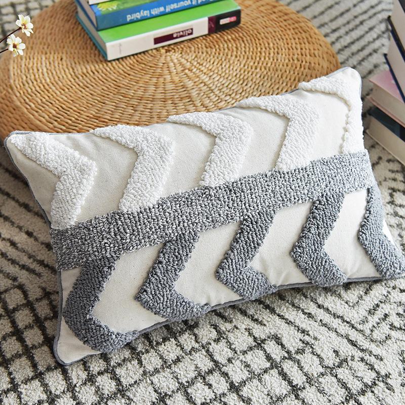 

Cushion/Decorative Pillow Bohemian Cushion Cover Tufted Pillowcase 45x45cm/30x50cm Grey And White Stitching For Home Decoration Living Room, Gy 30x50