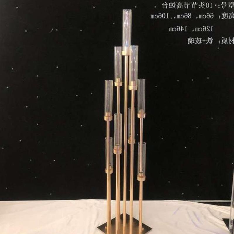 

Candle Holders 8/10 Heads Metal Candelabra Road Lead Table Centerpiece Gold Candelabrum Stand Pillar Candlestick For Wedding