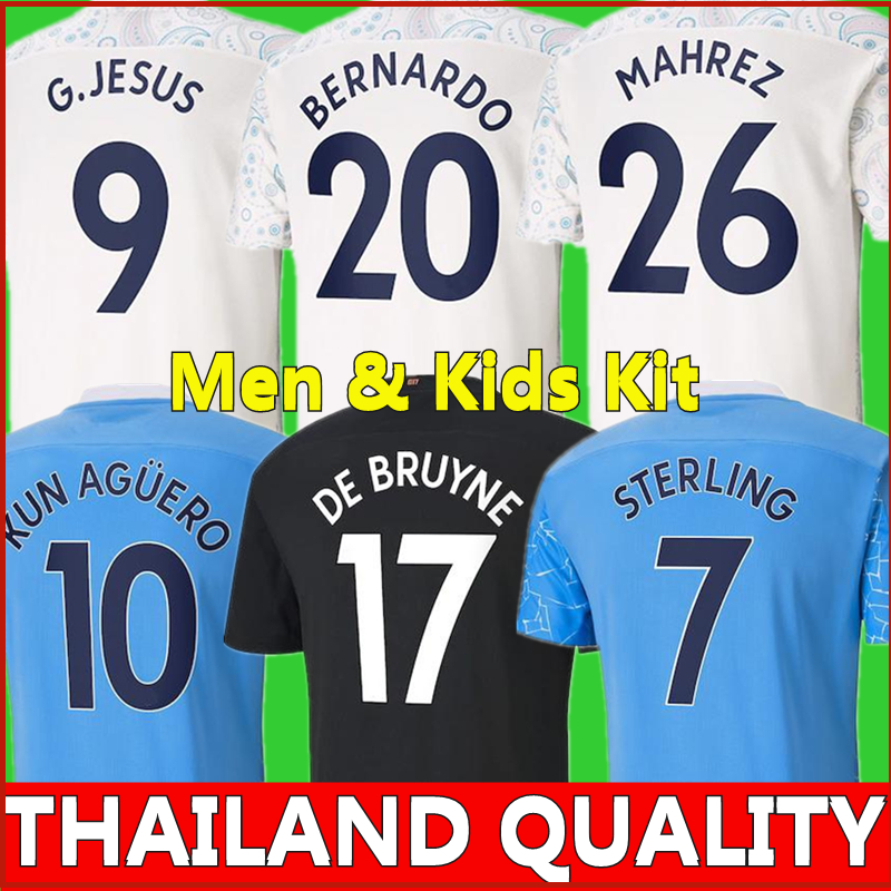 

Fans version soccer jerseys 2021 STERLING DE BRUYNE G.JESUS KUN AGUERO 20 21 football shirt men kids kit set, Black;yellow