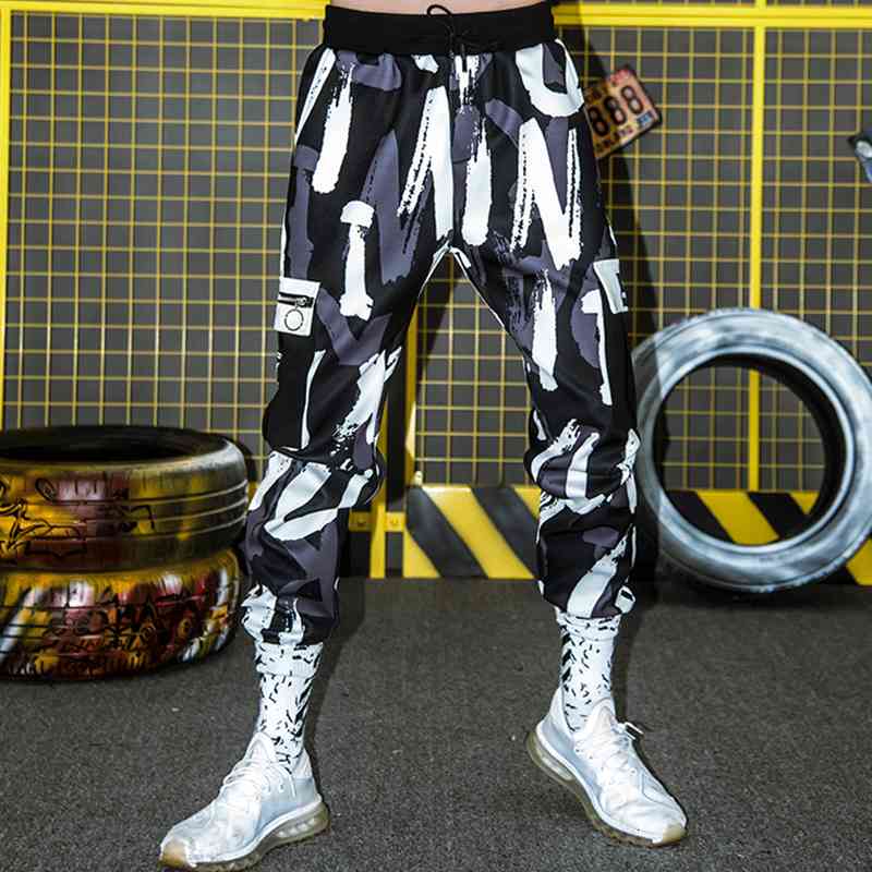 

pants trousers hip hop camouflage casual men's fashion brand spring and autumn popular loose trend overalls, Black