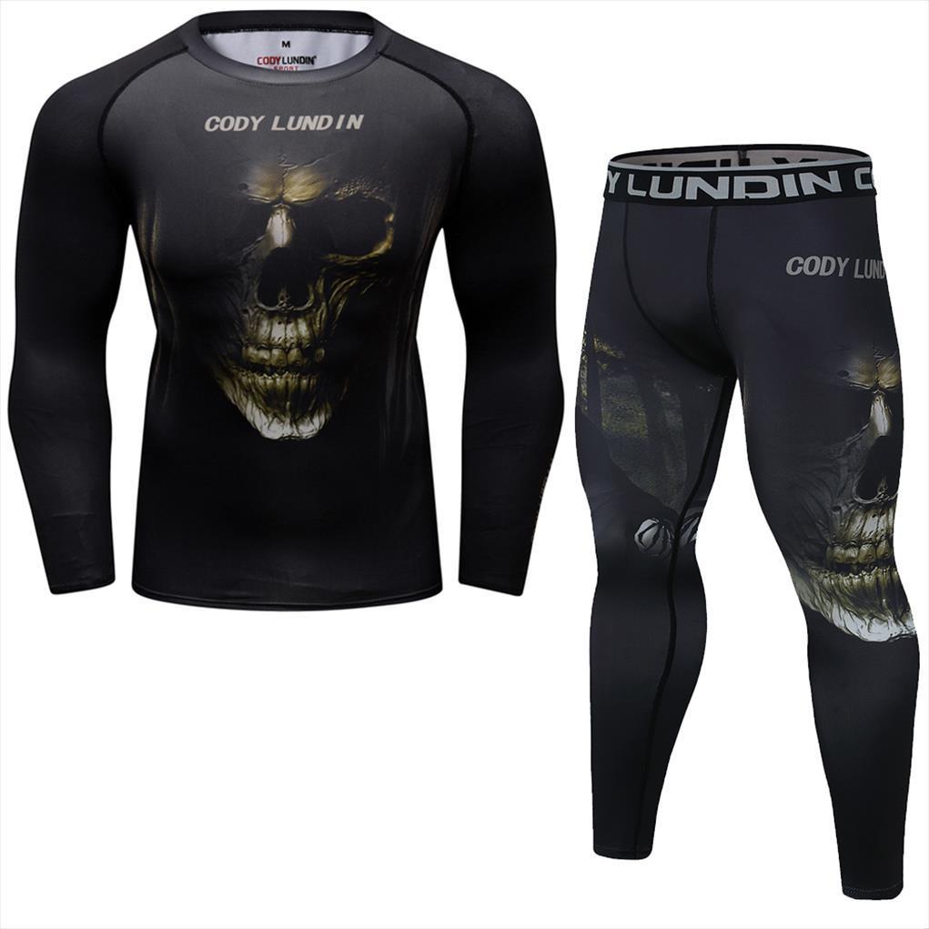 

bjj mma sets work out mens tracksuit compression rashguard suits exercise 3d fitness tights bodybuild cross rash guard 2pcs set, Gray