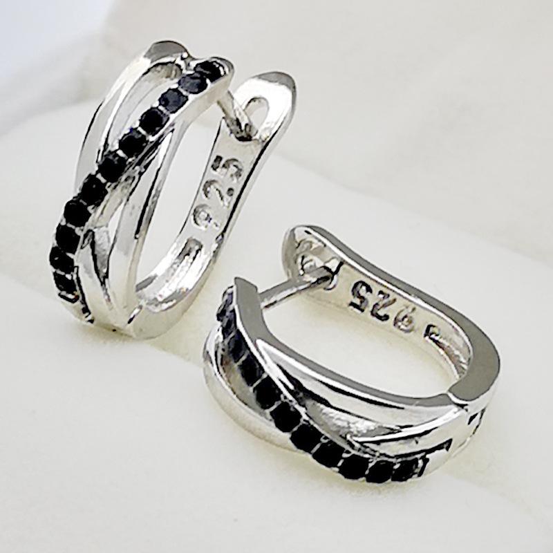 

Hoop & Huggie Fashion Silver Plated Black Crystal Zircon Earrings Stone Cross Wedding Jewelry Gifts For Women