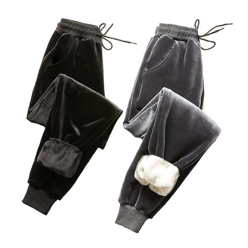 

Women's Pants & Capris Winter Women Fleece Thick Keep Warm Gym Sweatpants Casual Solid Elastic Lace-Up Loose Female Straight-Leg Leggings, Black;white