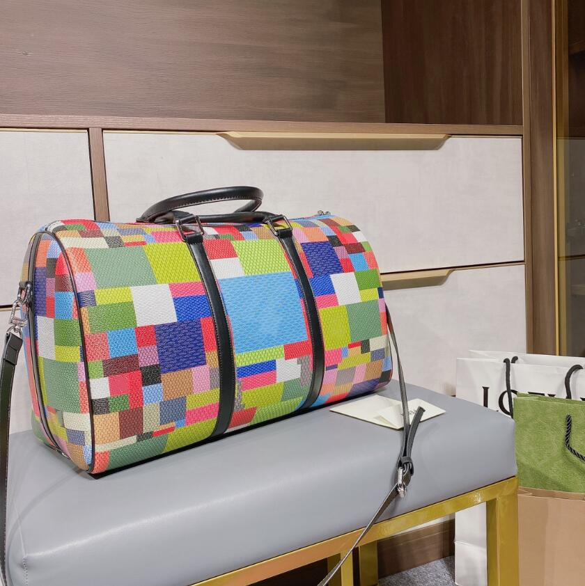 

NEW style 45cm women men bags new fashion men women travel bag duffle bag, leather luggage handbags large contrast color capacity sport bag