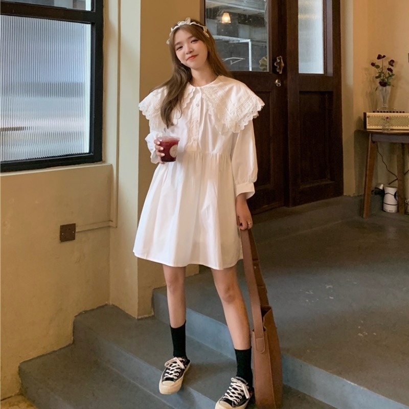 

2021 New Japanese Women Double-layer Lace Collar Anime Kawaii Es Lolita Style Mori Girl Oversize High Waist Cute Robe Qa4q, Black