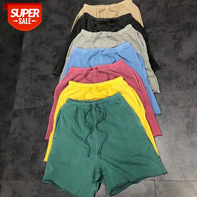 

Solid color retro wash water distressed terry shorts loose drawstring hip-hop five-point pants for men and women #iE1C, Black
