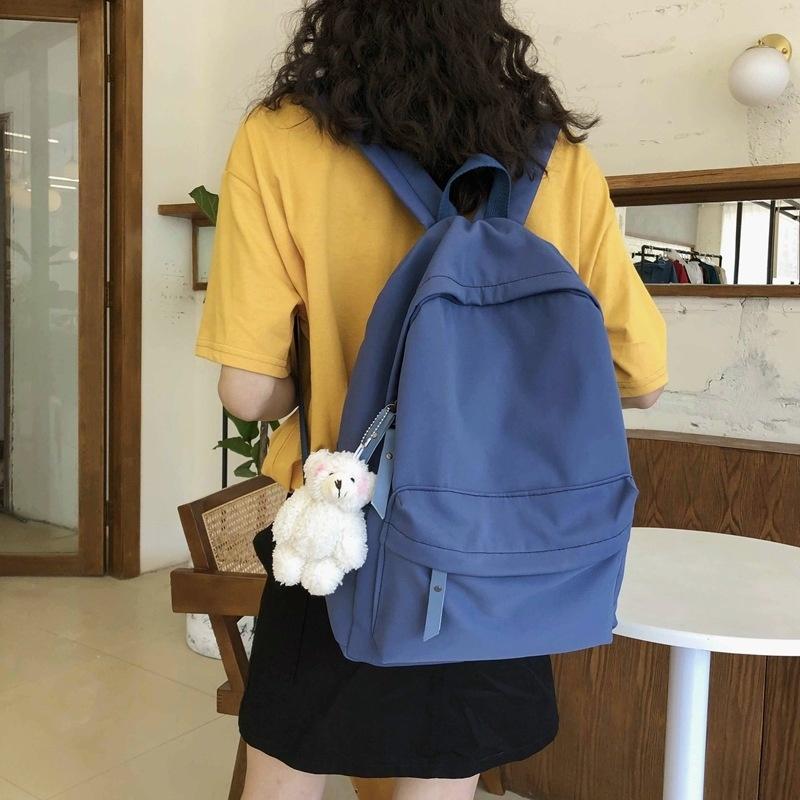 

School Bags Solid Color Fashion Women Backpack Cute Pendant Bag For Boys Girls Canvas Large Capacity Laptop Couple Backpacks 2021, Beige