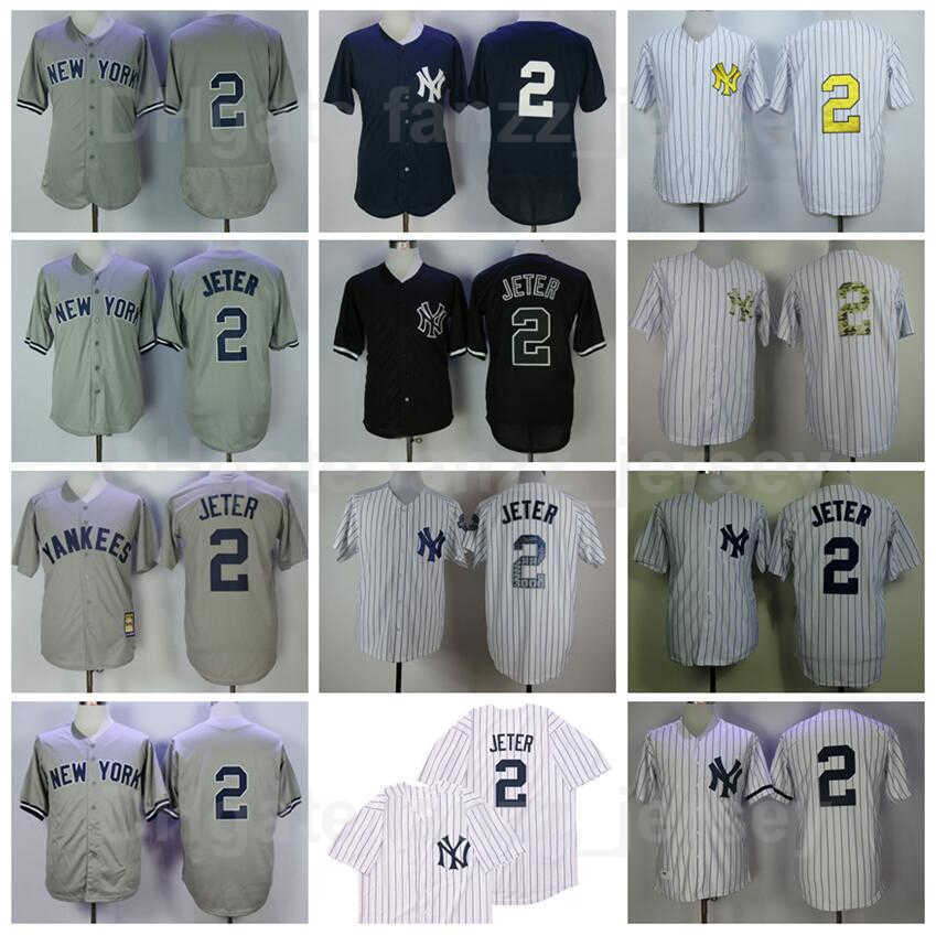 

1995 retro 2 derek jeter baseball jersey men vintage flexbase cool base white pinstripe navy blue grey black team color all stitched excelle, Blue;black