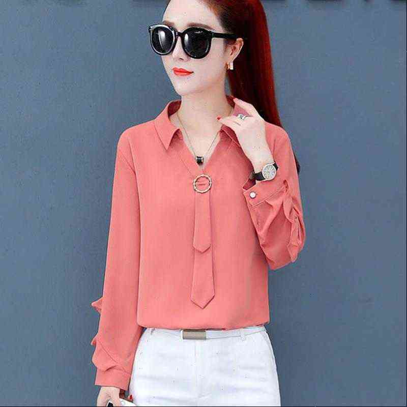 

spring summer style chiffon casual womens shirt long sleeve turn down collar blusas df2998, White