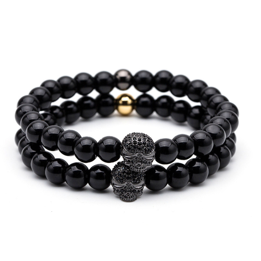 

Jewelry natural frosted stone micro inlaid Haoshi Skull Bracelet, Golden;silver