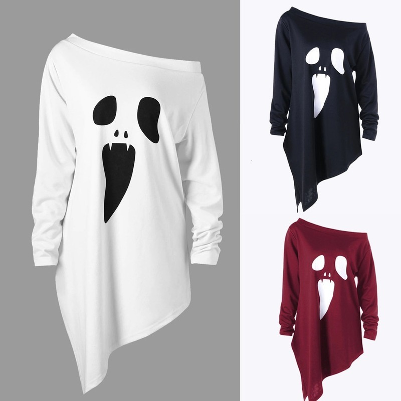 

2021 New Halloween Long Sleeve Solid Color Sweatshirt Pullover Top Lower Apron Women's Fashion Sexy Autumn and Winter Up3n, White