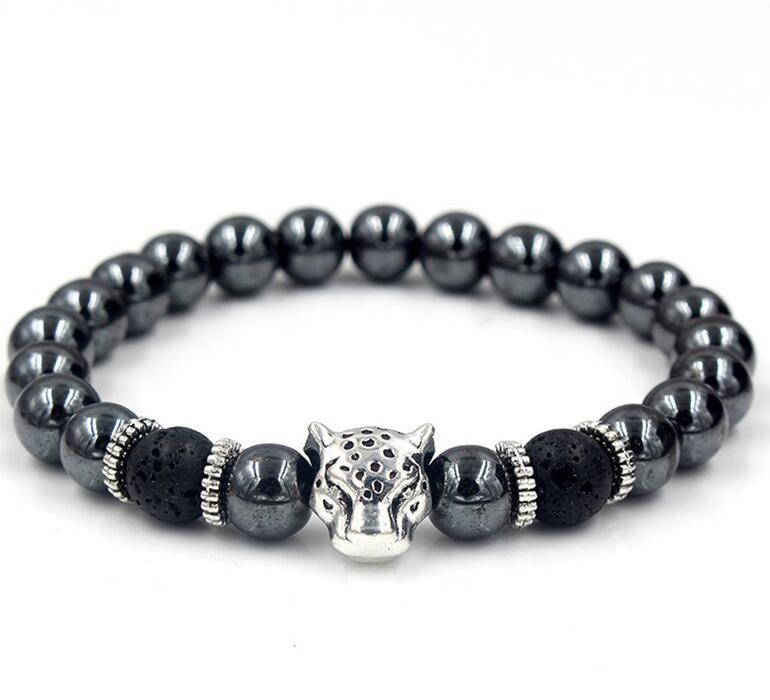 

Black Hematite Beaded Strands Stone Lava Rock Bracelets Alloy Gold Plated Silver Skull Lion Owl For Women Men Bracelet