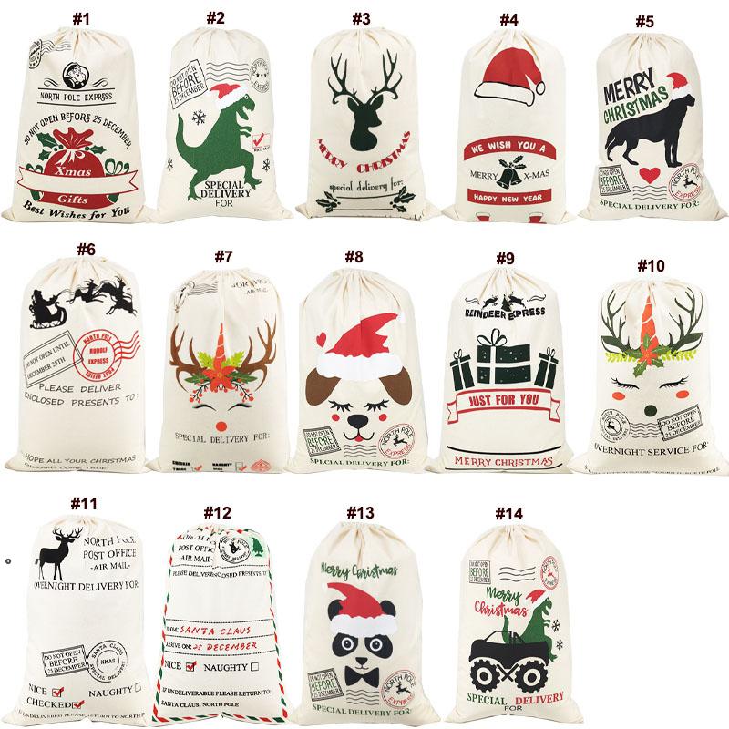 

Christmas Santa Sacks Canvas Cotton Bag Large Organic Heavy Drawstring Gift Bags Personalized Festival Party Xmassea shipping OWD9900