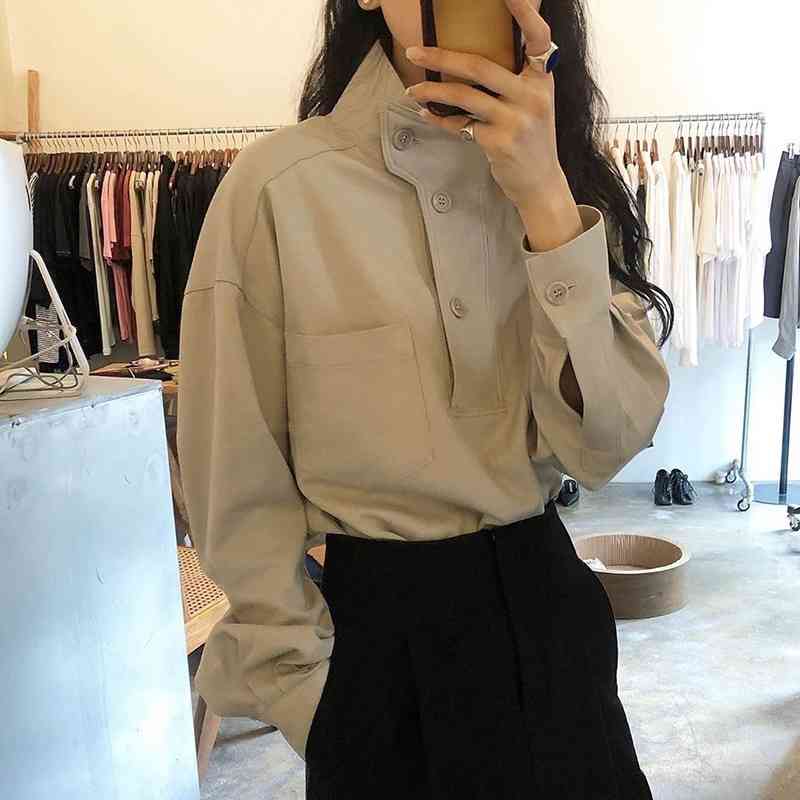 

Autumn Fashion Shirts Women Korean Style Long Sleeve Ladies Blouses and Tops Wild Cotton Clothing 210615, Black