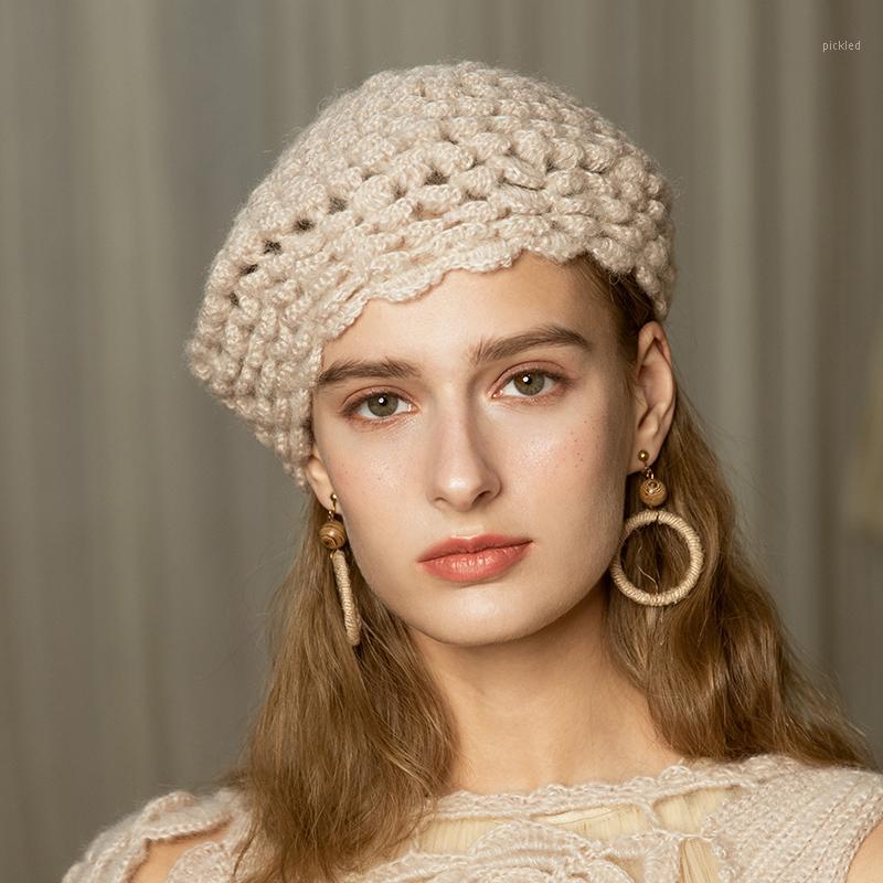 

Berets X038 Adult Original Handmade Beret Hat Autumn And Winter Fashion Woolen Cap British Retro Knitted Knitting Hats Adjust, Brown