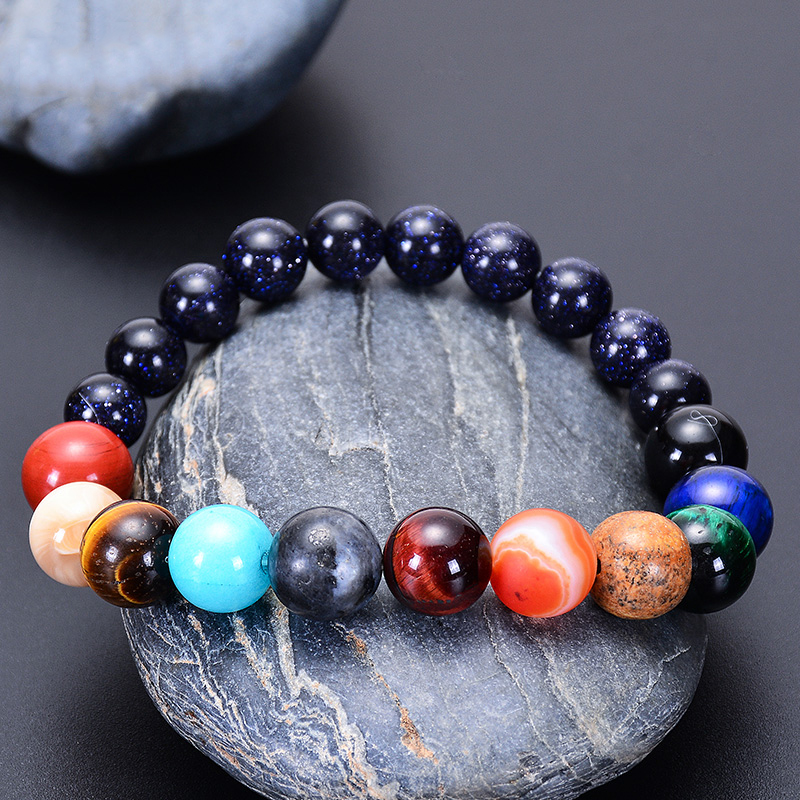 

Lovers Eight Planets Natural Stone Bracelet Universe Yoga Chakra Galaxy Solar System Beads Bracelets for Men Women Jewelry, Black