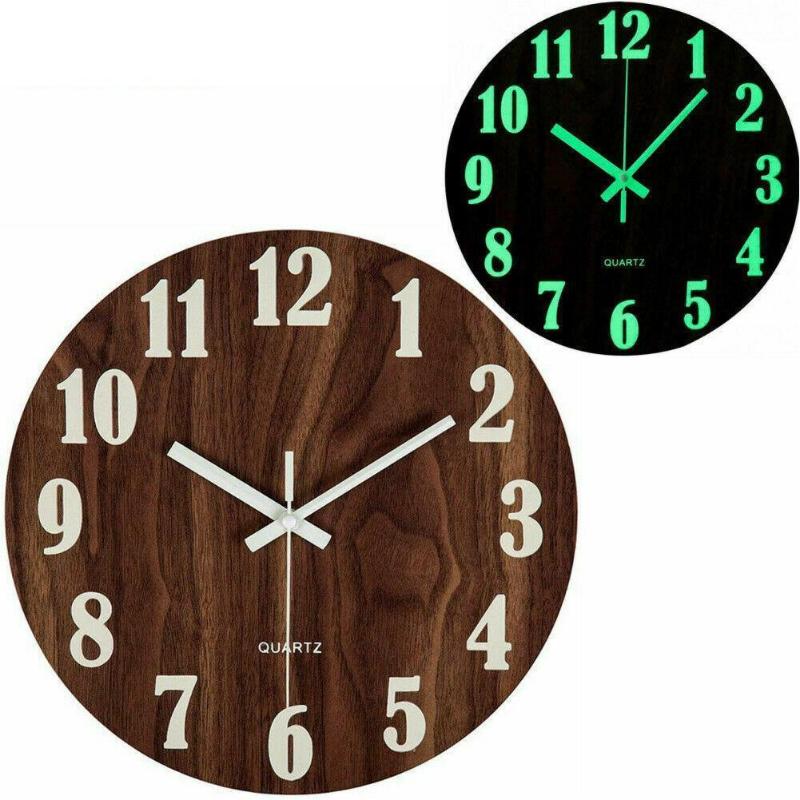 

Wall Clocks 12 Inch Luminous Clock Wood Silent Light In Dark Night Nordic Fashion Non Ticking With