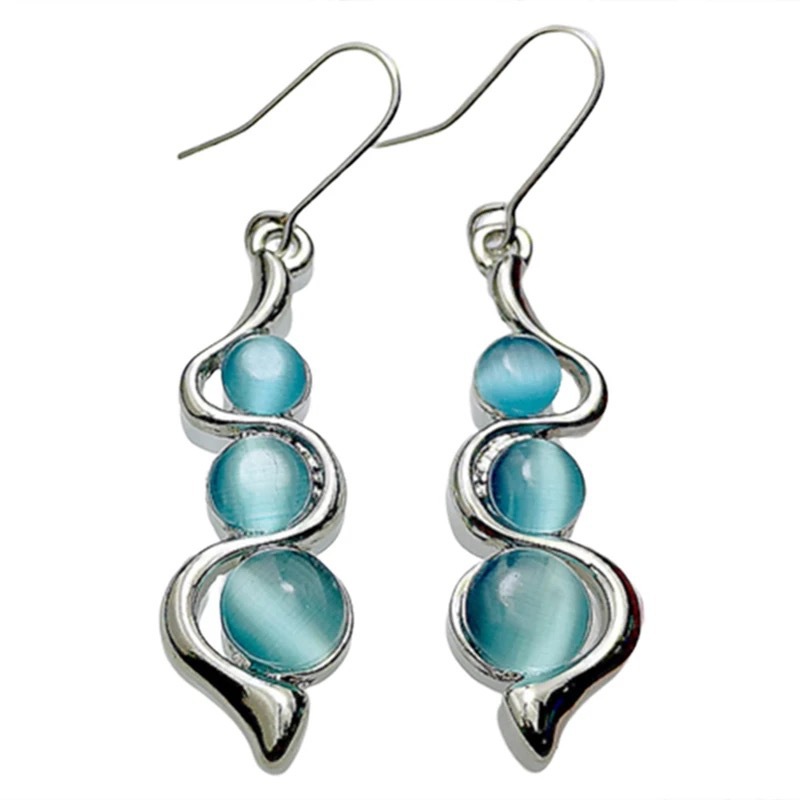 

Female Solid Blue Moonstone Wave Stud Earrings Fashion Beaded Earring, Golden;silver