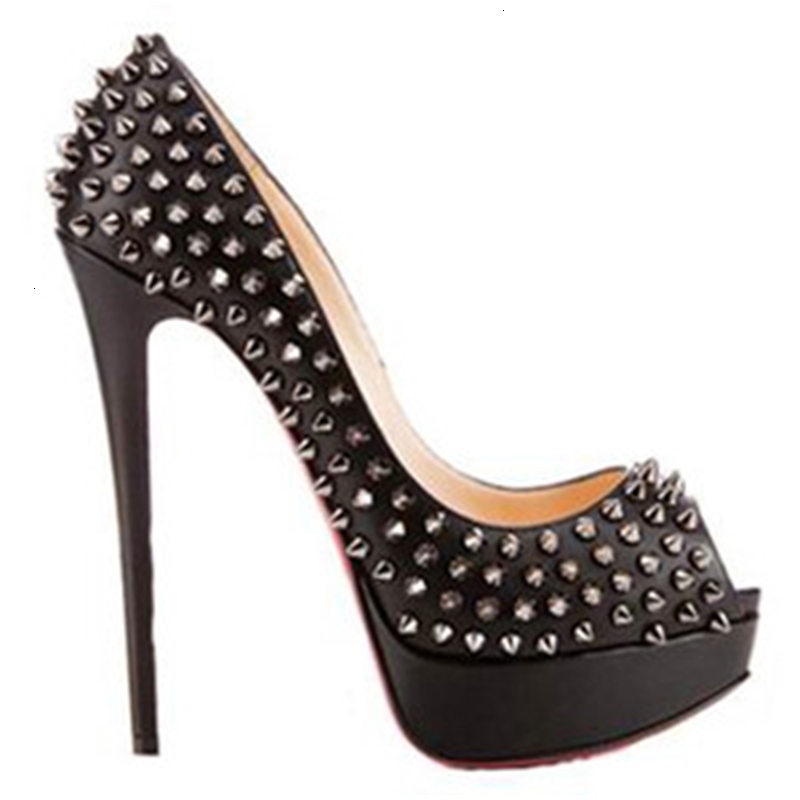 

heels, Slippers high Buried silver, pumps, broad platform rivets, sexy black shoes, ol'peep toe stilettos shoe. BNAP, 1# shoe box