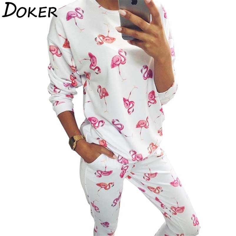 

Printed 2 Two Piece Set Women Clothes Spring Fashion Long Sleeve Plus Size Casual Tracksuit Female Sweat Suit Top And Pants 210604, White