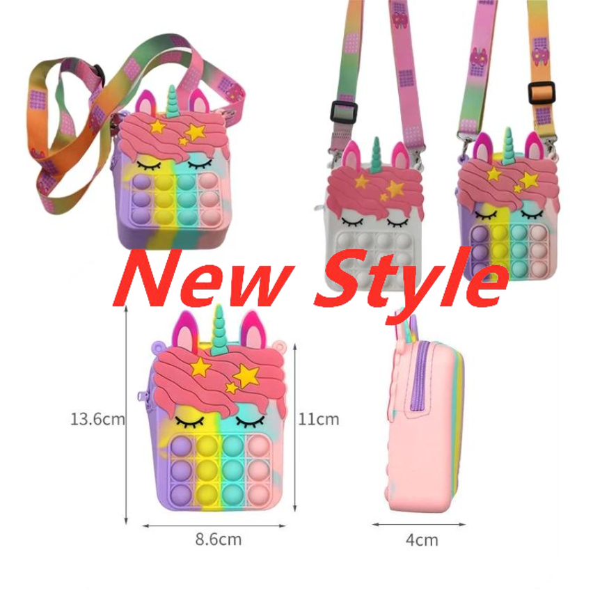 

DHL Fashion Push Bubbles Toy Rainbow Unicorn Kawaii Coin Purse Children Wallet Ladies Bag Silica Gel Simple Dimple Fidget Toy