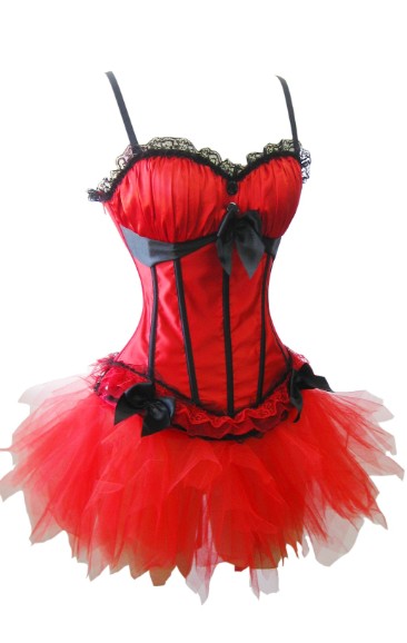 

Woman Bustiers New satin strap corsets with tutu skirts ruffles dress set, Black