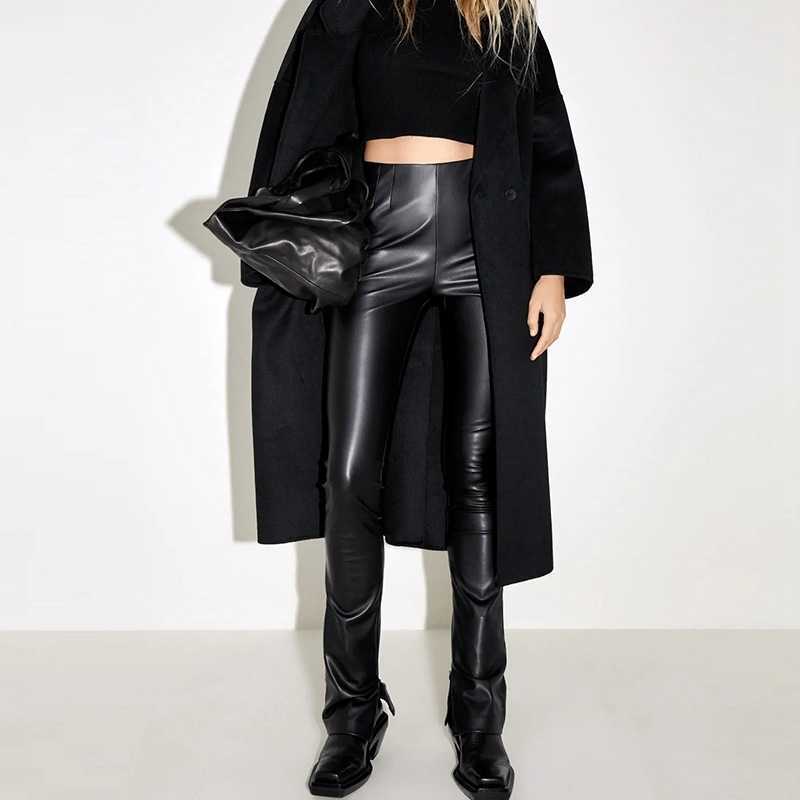 

Fashion Slim Long Pu Pants High Waist Street Style Black Faux Leather Trousers Bodycon Bottoming Womens 210525