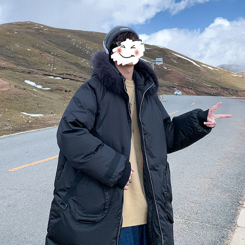

2021 New Winter Long Men's Parka Warm Fashion Casual Fur Collar Hooded Coat Men Overcoat Cotton Thick Oversize Down Jacket Mens 81mj, Black