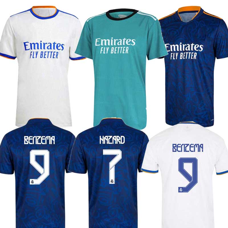 

REAL MADRID 2122 soccer jerseys HAZARD football shirts ALABA SERGIO RAMOS BENZEMA ASENSIO MODRIC MARCELO camiseta men + kids kit 20 21 22 uniforms fourth, 2022
