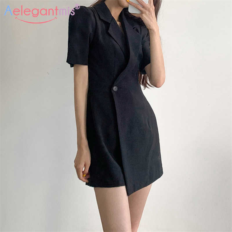 

Aelegantmis Korean Casual Office Lady Blazer Dress Women Spring Summer Bodysuit Shorts Female Single Button Elegant Mini 210607, Black