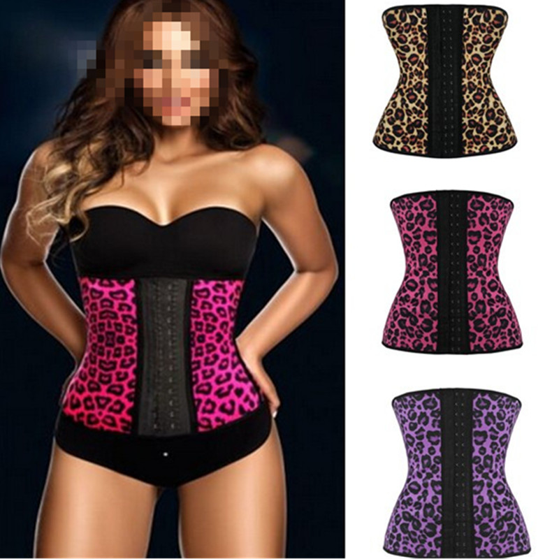 

Woman Bustiers Steel Bones 2015 Women Waist Trainer Corselet Latex Waist Cincher Leopard Latex Corset Bustier Underbust Corsets, As shown