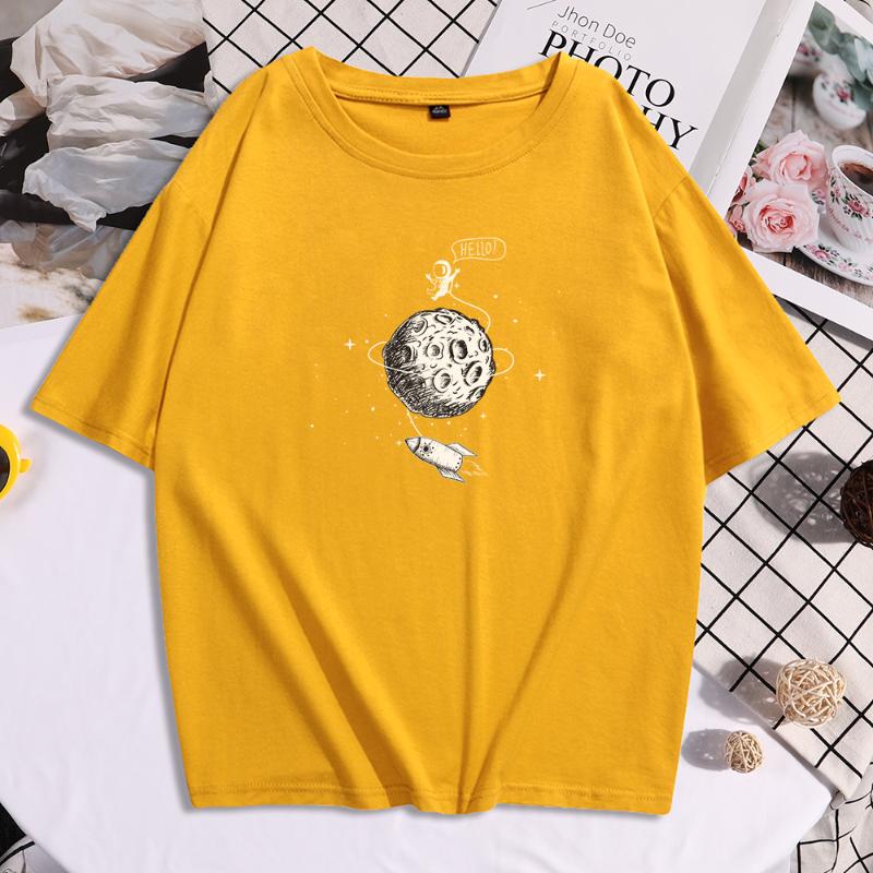 

Women' T-Shirt Astronaut Spaceship R Surface Printing Tshirts Short Sleeved Tops Fashion Soft T Shirts Round Neck T-Shirts, Black