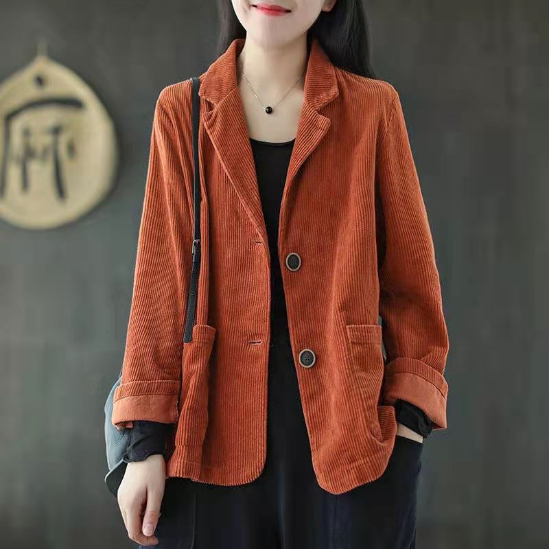 

2021 Spring Womens Jackets Fashion Tailored Collar Long Sleeve Pockets Cardigan Jacket Full Color Loose Oversize Coat Female, Black;brown