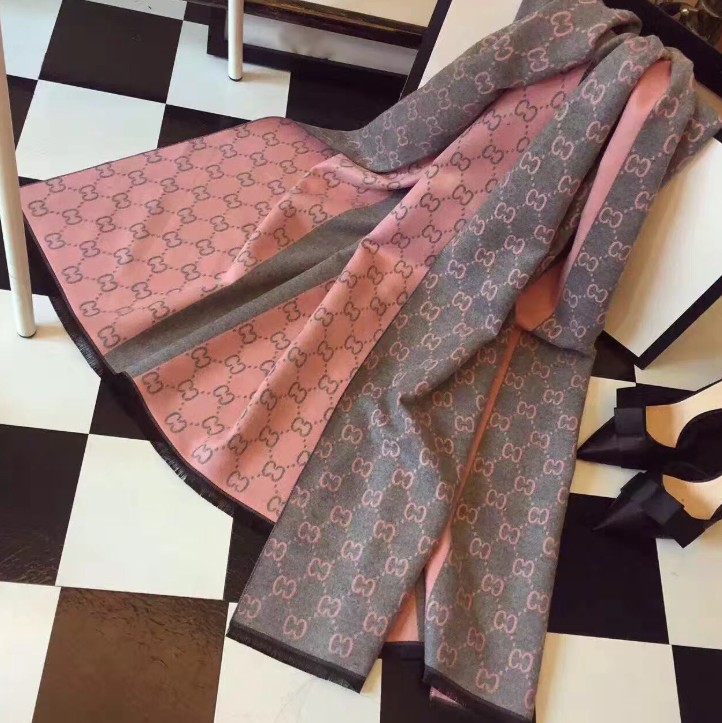 

2021 Spring and Autumn Big Brand Silk Scarf Double G Jacquard Graphite Powder Tassel Long Ladies Reversible Cashmere Shawl Scarf Dual Use