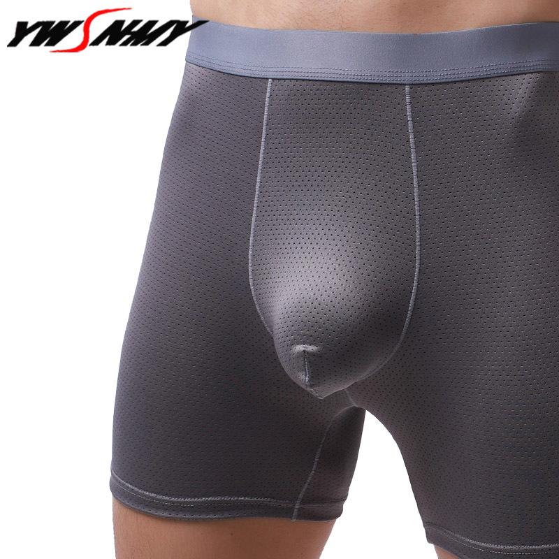 

Underpants Men's Long Boxer Shorts Breathable Mesh Underwear Male Sexy U Convex Men Sports Running Man European Size Panties, Black;white