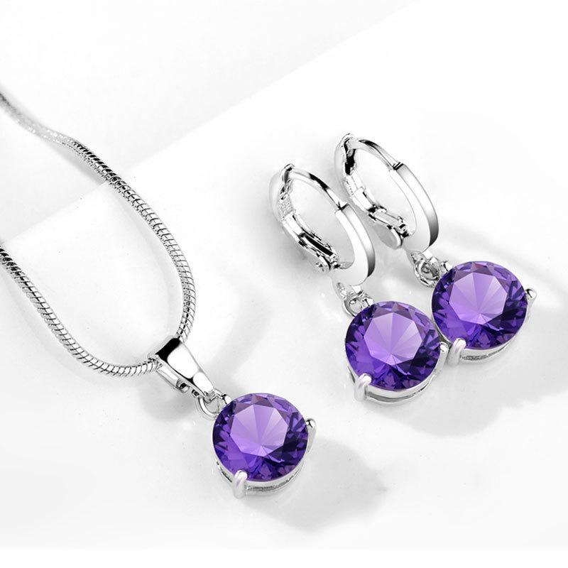 

Earrings & Necklace Classic Wedding Round Zircon Jewelry Set For Women Multicolor Stone Silver Color Fashion Trend Jewelery KCS256