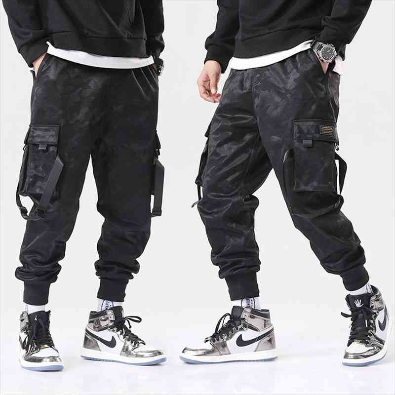 

hip hop streetwear cargo pants mens casual splice joggers trousers camouflage sweatpants lace-up fashion pant pantalones hombre, Black