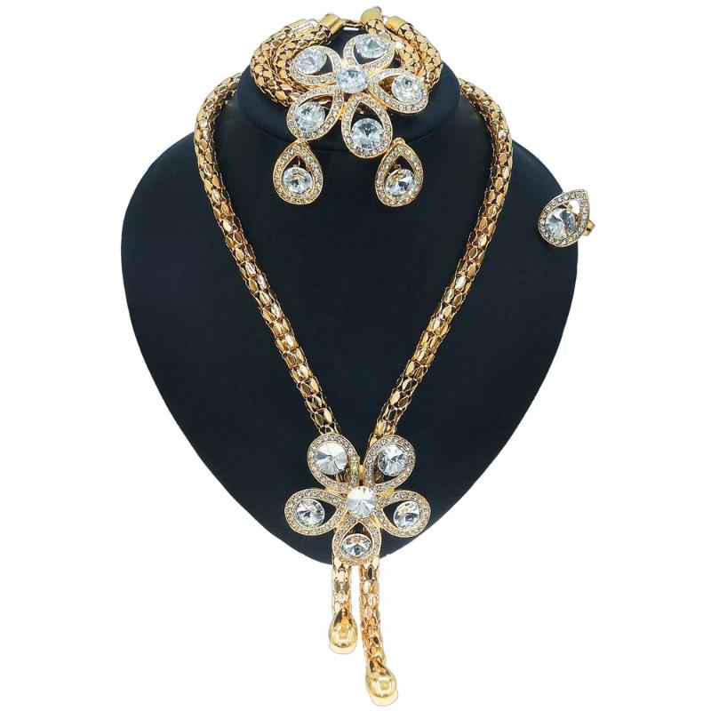

Earrings & Necklace Yulaili Luxury Brazilian Wedding Exquisite Jewelry Set And Nigerian Bride Flower Bracelet Ring Sets, As pic