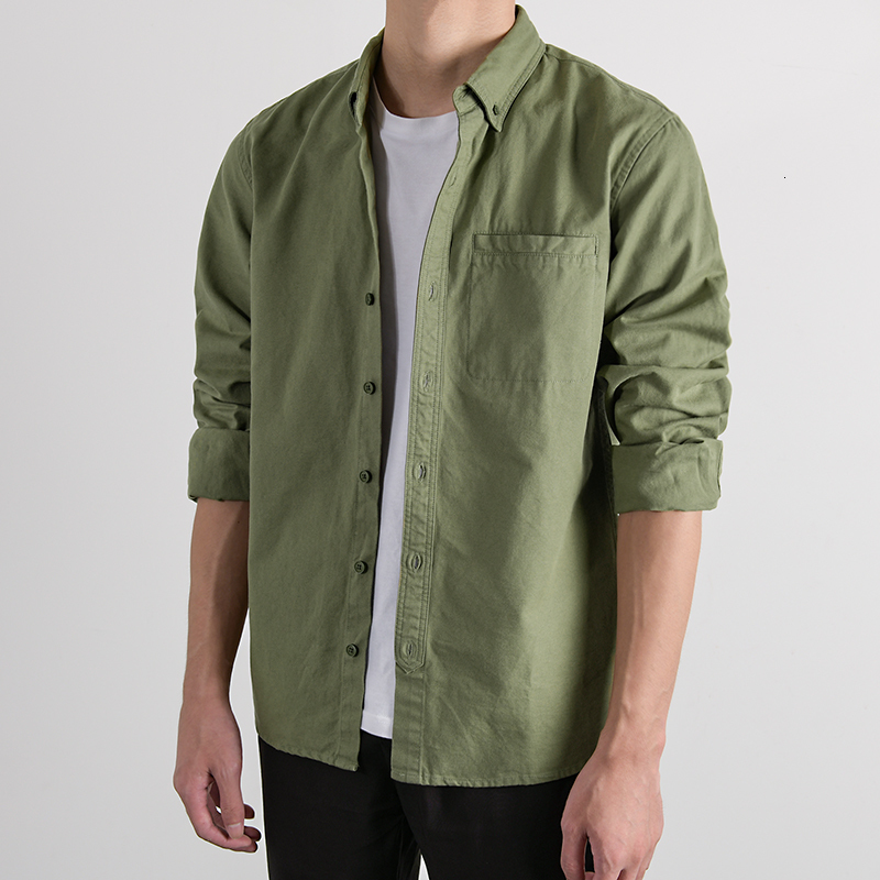 

2021 New Outono e Primavera Puro Algodo Masculina Marca Slida Para Moda Confortvel Camisa Dos Homens Casual Camisas K1al, Coffee