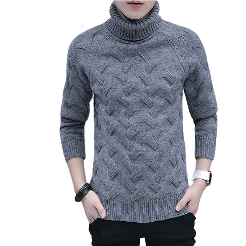 

2021 New Korean Style Men Fashion Slim Fit Pullover Mens Casual Knitwear Pullovers Male Turtleneck Sweaters Solid 6ry2, White