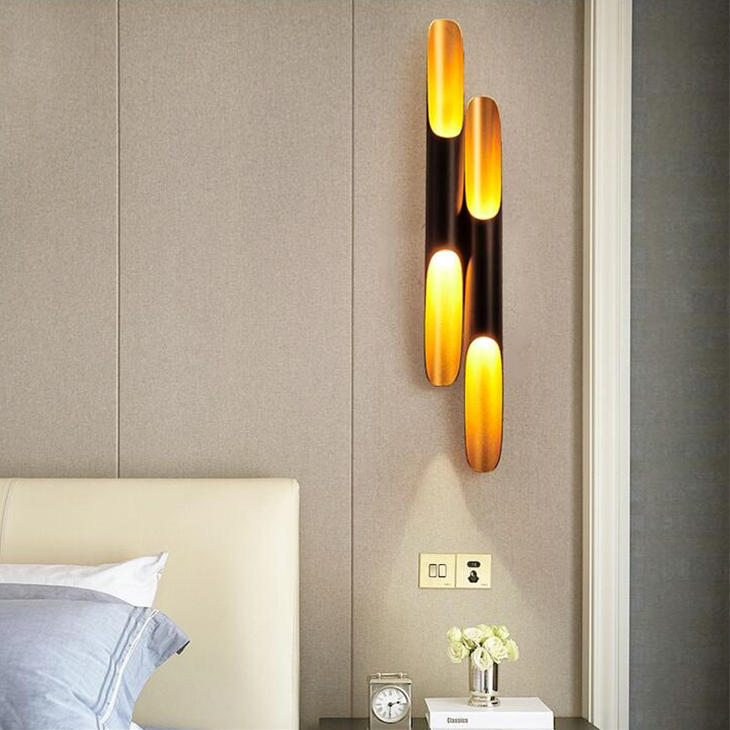 

Modern wall lamp LED upper and lower aluminum tube wings 2 lights black gold Nordic living room decoration wall light bathroom mirror headlight
