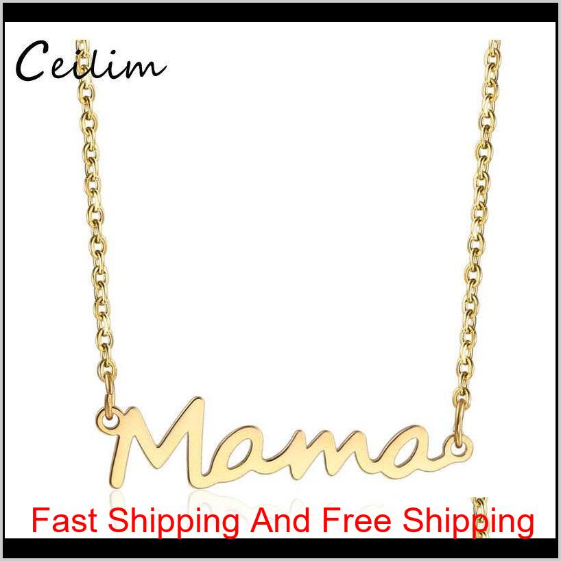 

Stainless Steel Letter Mama Necklace Mothers Love Pendant Minimal Necklace Silver Gold Rose Gold Colors Jewelry Best For Moms Mother'S R3Enh