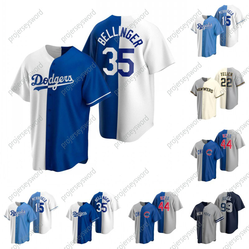 

Split Replica Jersey 35 Cody Bellinger White Royal 22 Christian Yelich Cream Gray 44 Anthony Gray Royal Rizzo 99 Aaron Navy Gray Judge 15 Wh, Blue;black
