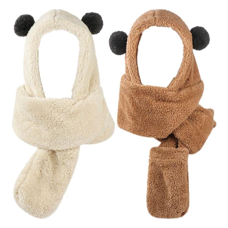 

Berets Casual Cold-proof Caps Earflap Earmuff Warm Cute Hat Scarf Set Panda Ear Winter Hats Beanies, White