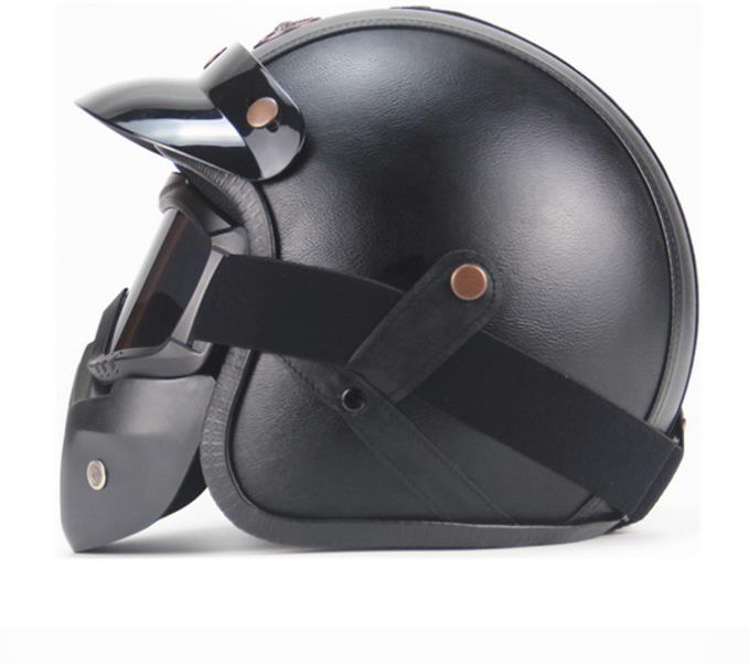 

Free shipping PU Leather Helmets 3/4 Motorcycle Chopper Bike helmet open face vintage motorcycle helmet1, Army green