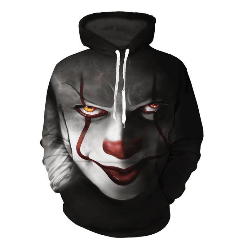 

Men' Hoodies & Sweatshirts Men Horror Clown Autumn Drawstring 3D Printed Women Couple Print Hoody Casual Pullovers Streetwear Tops, As pic