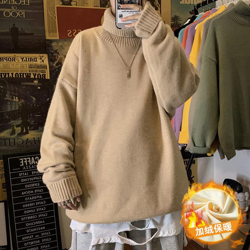 

2021 New Male Winter in Warm Knit Wool Turtleneck Thicken Cashmere Teddy Sweaters Pulley Multicolour Clothing -3xl Jackets A1ev, Smoky gray.
