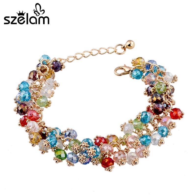 

Charm Bracelets 2021 Fashion Friendship & Bangles Handmade Blue Crystal Bead Gold Color For Women Jewelry SBR140193