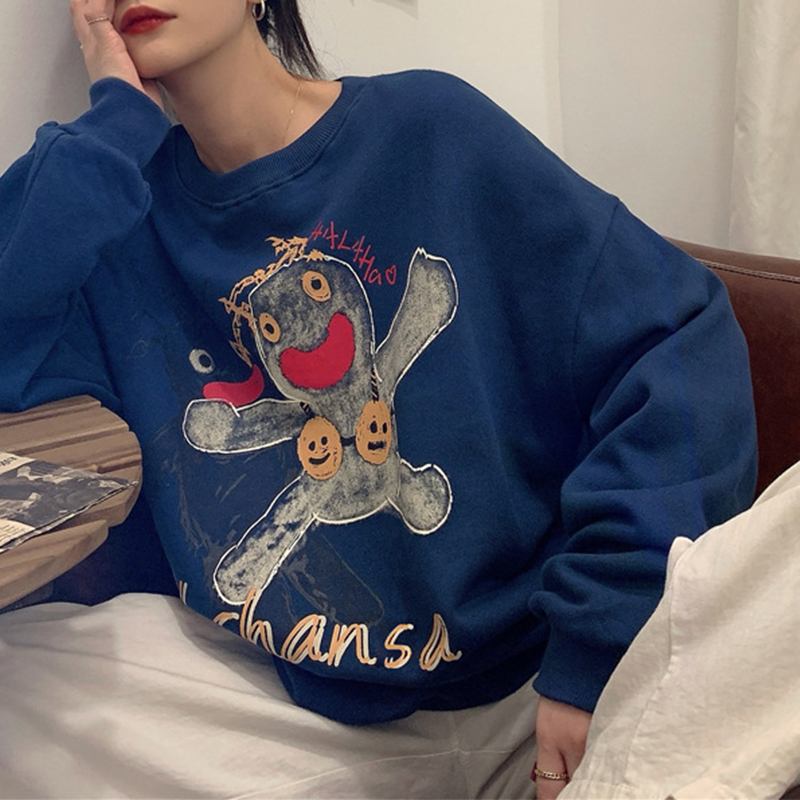 

2021 Anime Kawaii Bear Japan Style Sweatshirt Women Crewneck Loose Oversized Pullovers Autumn New Design Fashion Teens Girls Tops Wgrm, Blue