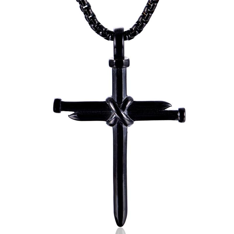 

Chains Stainless Steel Black Gold Cross Nails Men Necklaces Pendants Chain Punk For Boyfriend Male Jewelry Creativity Gift Wholesale, Silver